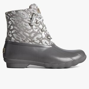 Sperry silver leopard ladies rain boots silver and gray size 7.5